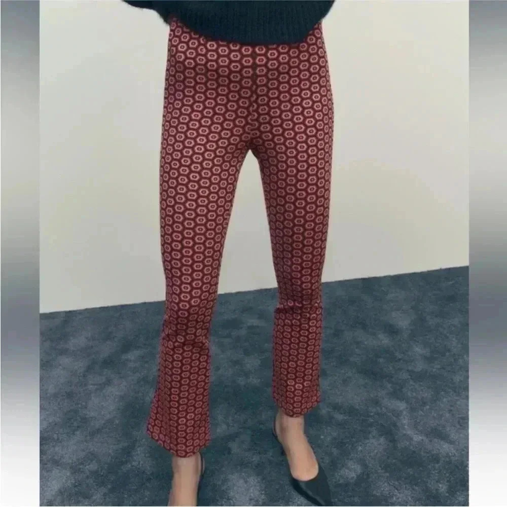 4/$25 Zara High Rise Legging Pink Patterned Dots Retro Pants Sz S - Picture 3 of 9
